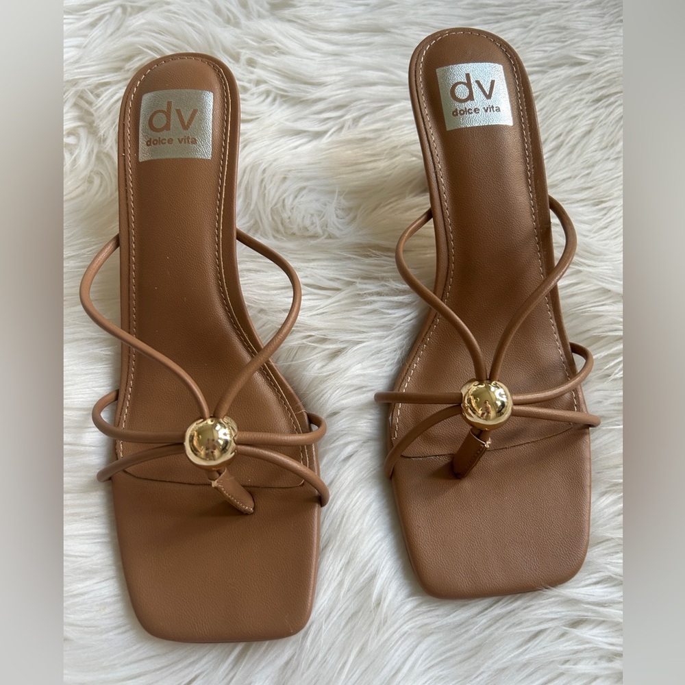 New! Dolce Vita Women's Tan Strappy Slide Sandals